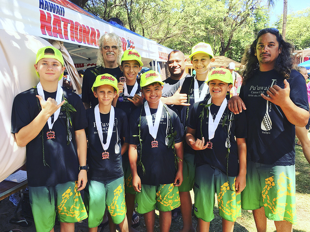 Pu'uwai Canoe Club BoysU 12 team at Hawaii State Championship Maui